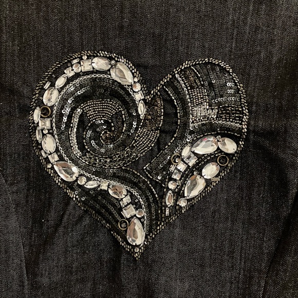 Chico's Dark Gray Embroidered Denim Style Jacket Size 1 - Picture 8 of 8